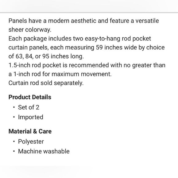 PairstoGo Victoria Voile Ivory rod pocket window panels.  Two packages available - Picture 9 of 10